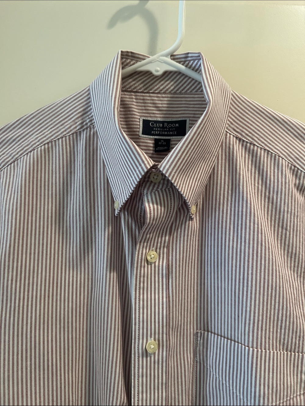 Club Room Performance Wrinkle Free Regular Fit Button Down Stripe Shirt 16 32-33